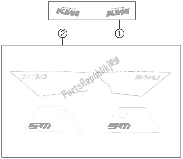 All parts for the Decal of the KTM 990 Superm T Black ABS Australia United Kingdom 2012