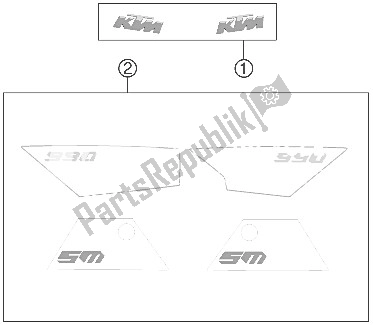 All parts for the Decal of the KTM 990 Superm T White ABS Australia United Kingdom 2011