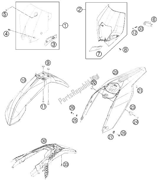 All parts for the Mask, Fenders of the KTM 530 XC W SIX Days USA 2011