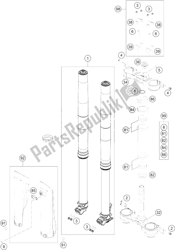 Toutes les pièces pour le Fourche Avant, Triple Serrage du KTM 125 EXC Europe 2016