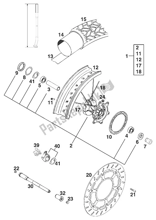 Tutte le parti per il Ruota Anteriore 620 Sx Lc4'94 del KTM 620 Duke 37 KW 94 Europe 1994