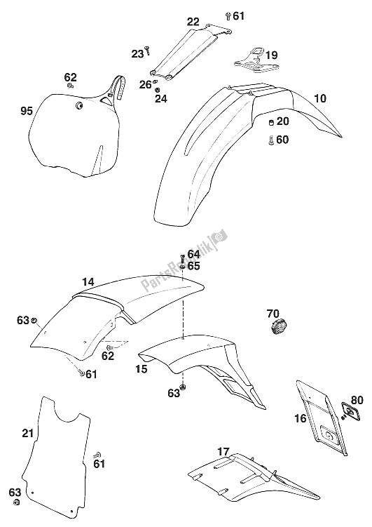 Tutte le parti per il Parafanghi 125 '96 del KTM 125 EGS M ö 6 KW Europe 1996