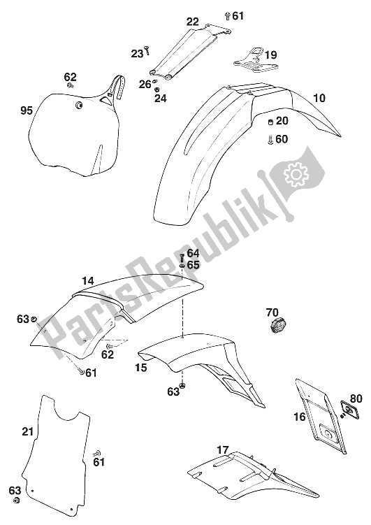 Tutte le parti per il Parafanghi 125 '96 del KTM 125 SX M O Europe 1996