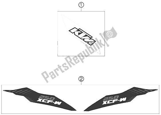 All parts for the Decal of the KTM 250 XCF W USA 2012