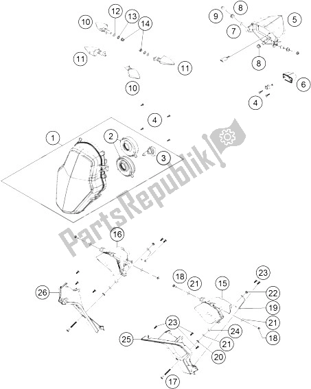 All parts for the Lighting System of the KTM 1290 Super Adventure WH ABS 16 USA 2016