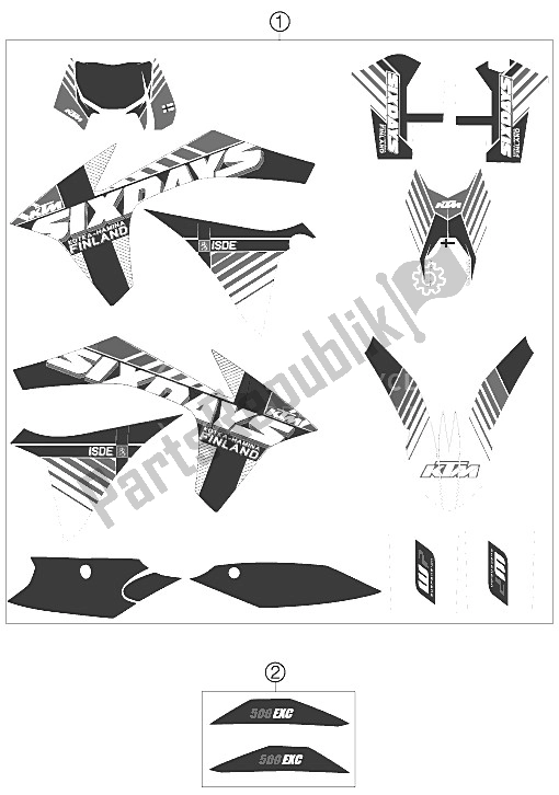 All parts for the Decal of the KTM 500 EXC SIX Days Europe 2012