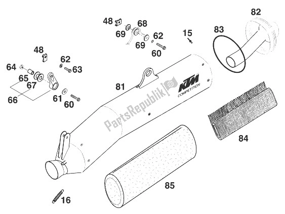 Tutte le parti per il Silenziatore 400/540 Sxc '98 del KTM 620 SUP Comp 20 KW Europe 1999