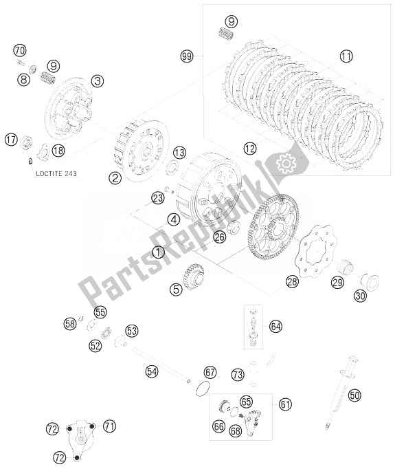 All parts for the Clutch of the KTM 250 EXC SIX Days Europe 2010