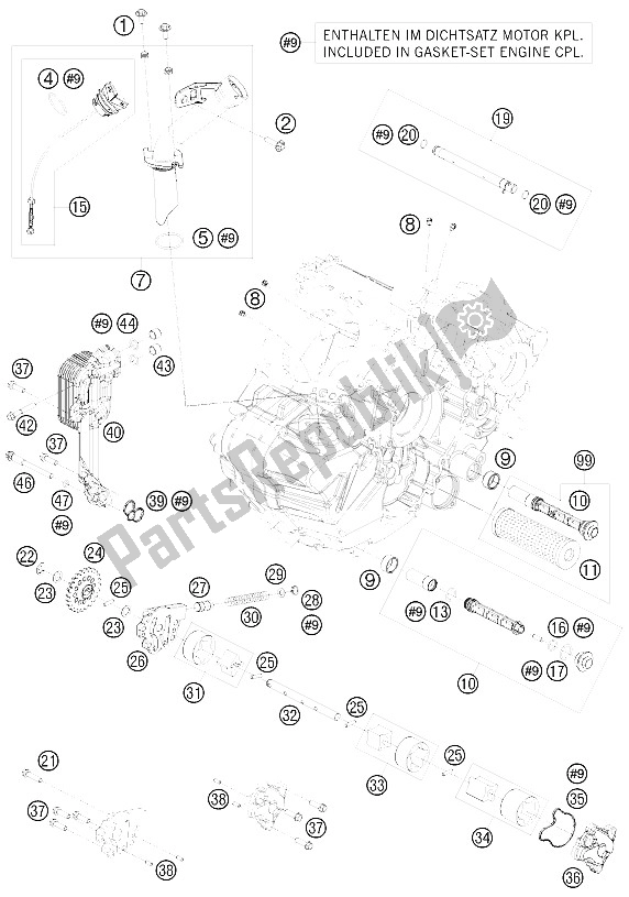 Tutte le parti per il Sistema Di Lubrificazione del KTM 1190 RC 8 Orange Europe 2008