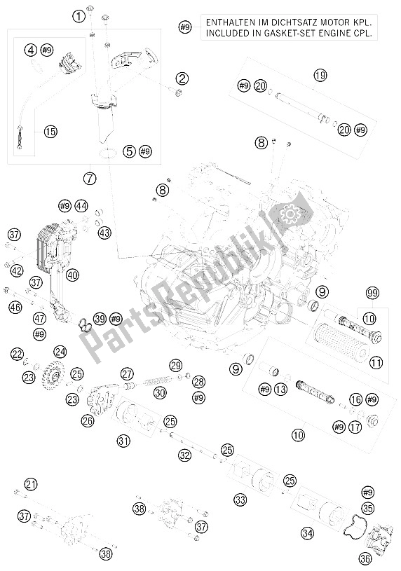 All parts for the Lubricating System of the KTM RC 8 Orange 08 PS 09 USA 1200 2008