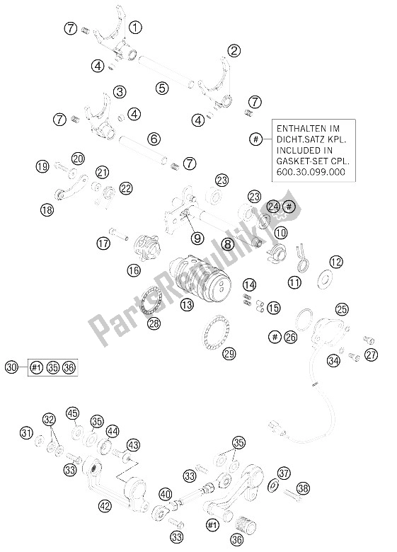 All parts for the Shifting Mechanism of the KTM 990 Super Duke R Australia United Kingdom 2011