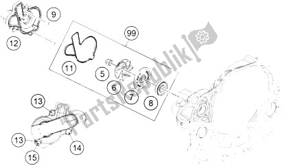 All parts for the Water Pump of the KTM 450 Rally Factory Replica Europe 2015