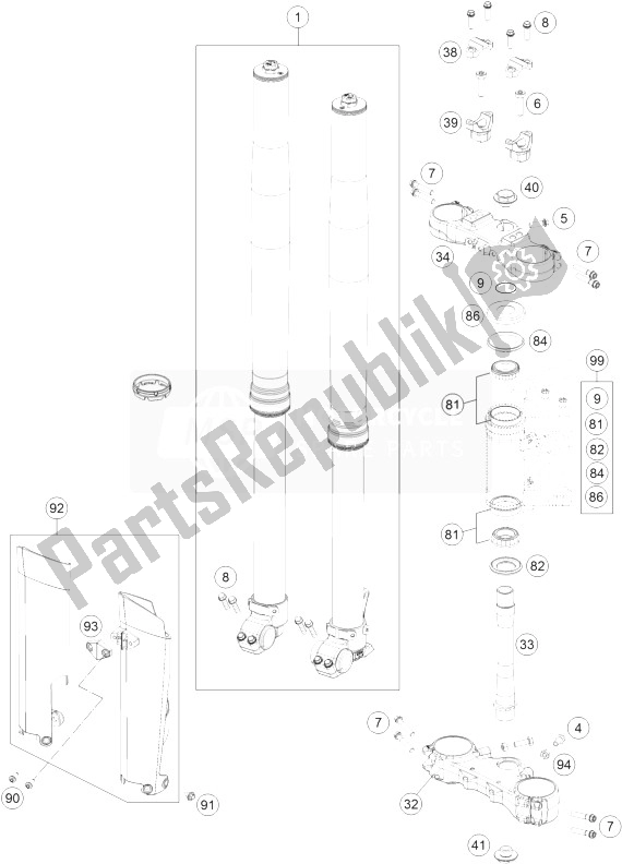 All parts for the Front Fork, Triple Clamp of the KTM 690 Enduro R ABS Australia 2014