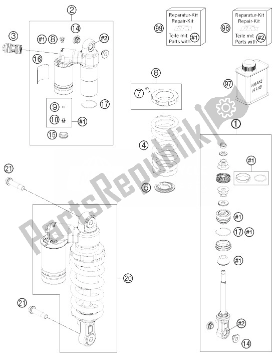 Tutte le parti per il Ammortizzatore del KTM 1190 RC8 R White Europe 2014