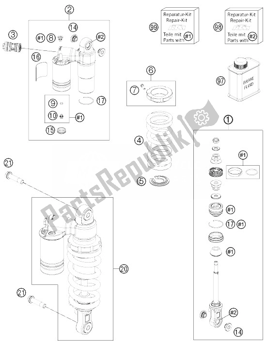 All parts for the Shock Absorber of the KTM 1190 RC8 R White France 2014