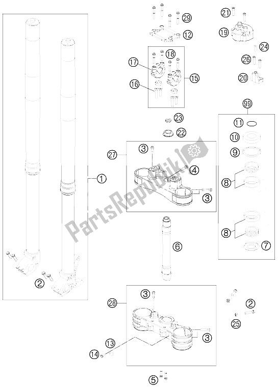 All parts for the Front Fork, Triple Clamp of the KTM 450 Rally Factory Replica Europe 2012