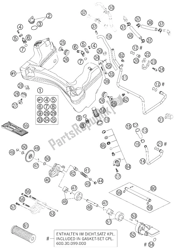 All parts for the Lubricating System of the KTM 990 Superduke Orange Japan 2006