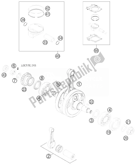 All parts for the Crankshaft, Piston of the KTM 250 XCF W South Africa 2010