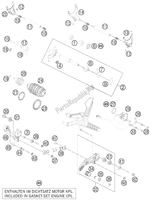 All parts for the Shifting Mechanism of the KTM 1190 RC8 R Black France 2012