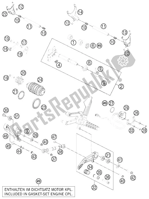 Alle onderdelen voor de Schakelmechanisme van de KTM 1190 RC8 R Black Japan 2012