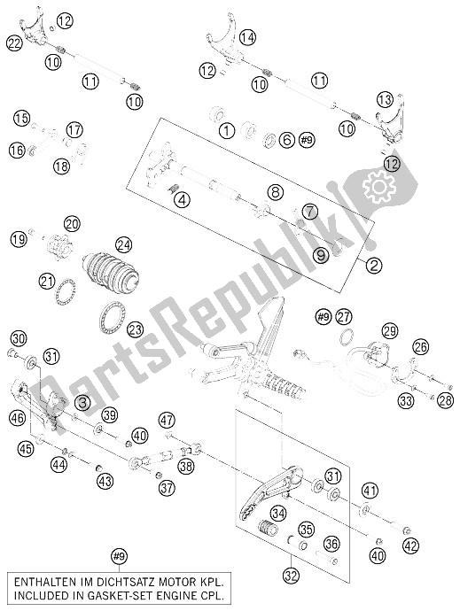 All parts for the Shifting Mechanism of the KTM 1190 RC8 R White France 2015