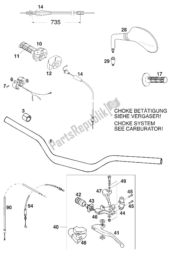 All parts for the Handle Bar - Controls 400/620 Sc 2 of the KTM 400 SC Europe 2000