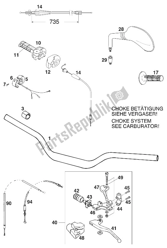 All parts for the Handle Bar - Controls 400/620 Sc 2 of the KTM 620 SC Europe 2000