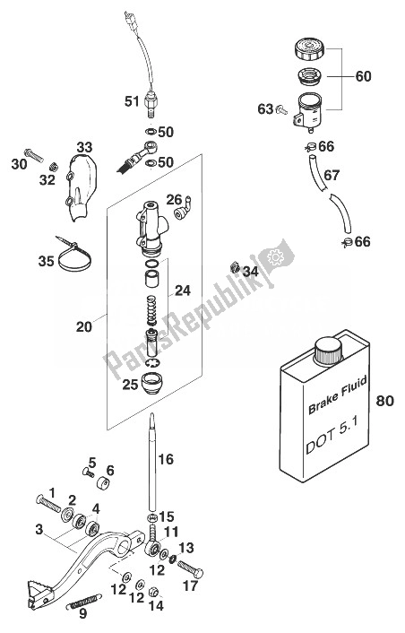 Todas las partes para Control De Freno Trasero Sxc '98 de KTM 400 SX C Europe 1998