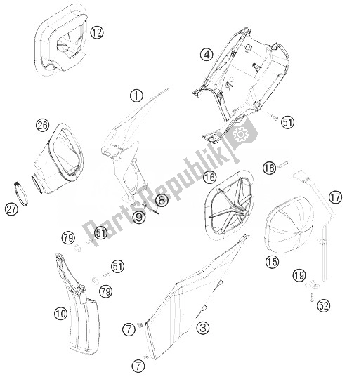 All parts for the Air Filter of the KTM 250 EXC SIX Days Europe 2010