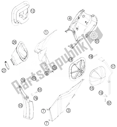 All parts for the Air Filter of the KTM 300 EXC E SIX Days Europe 2010