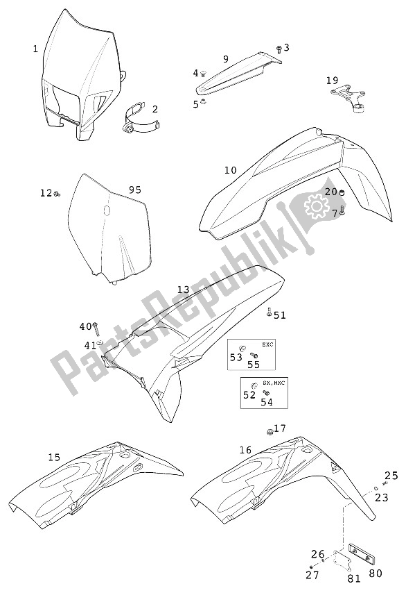 Toutes les pièces pour le Ailes 125-380 2001 du KTM 200 EXC GS Europe 2001