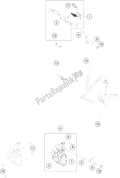 Todas las partes para Sistema De Frenos Delantero de KTM 125 Duke Orange ABS Europe 2016