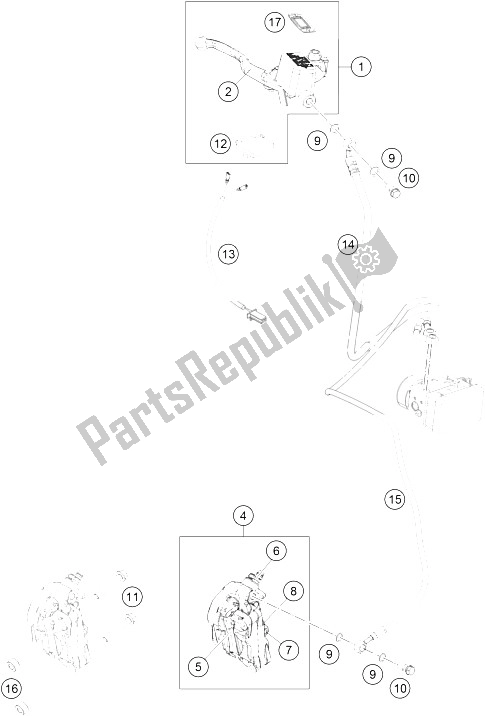 All parts for the Brake System Front of the KTM 390 Duke BL ABS CKD 15 Malaysia 2015