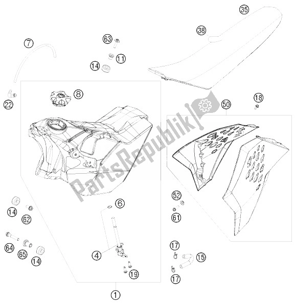 Todas las partes para Tanque, Asiento, Tapa de KTM 450 XC W South Africa 2010