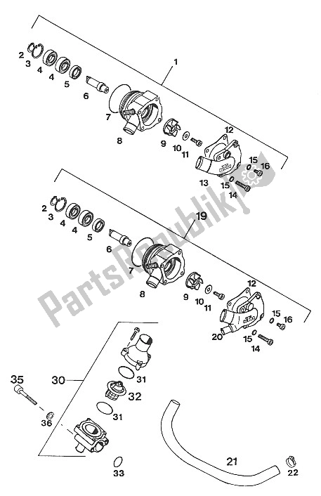 All parts for the Mech. Water Pump Lc4'94 of the KTM 620 Super Comp WP 19 KW Europe 1994