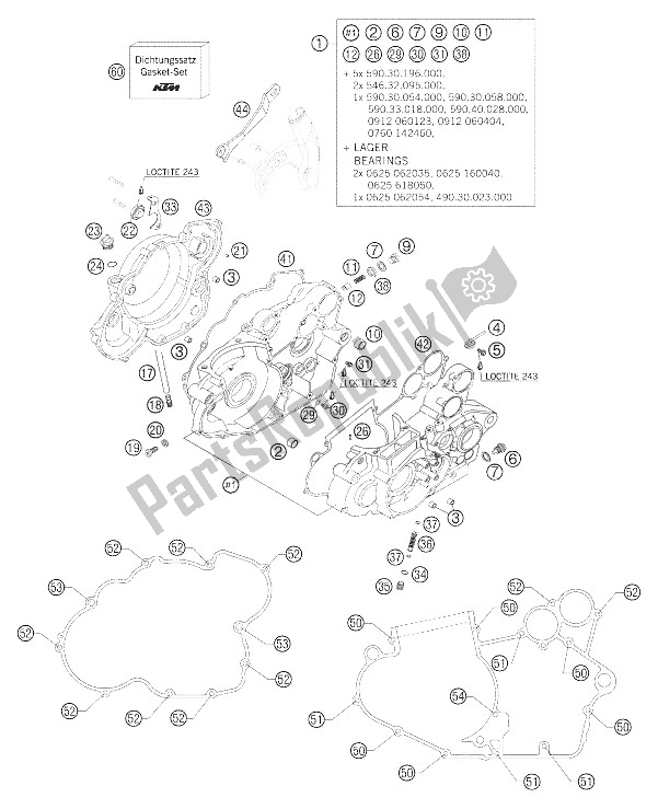 All parts for the Crankcase 250-525 Racing of the KTM 450 SMR Europe 2005