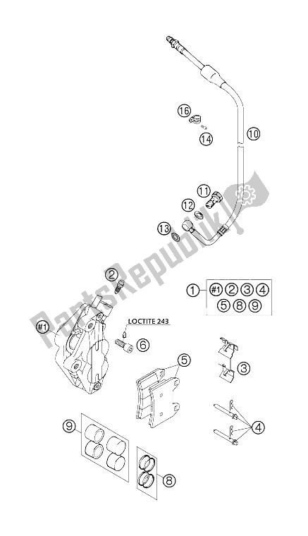 All parts for the Brake Caliper Front of the KTM 640 Duke II Black Europe 2005