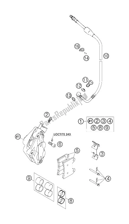 Toutes les pièces pour le étrier De Frein Avant du KTM 640 Duke II Limited ED United Kingdom 2006