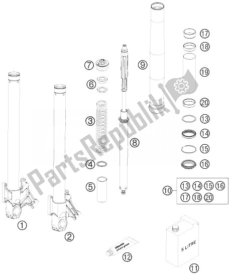 Todas las partes para Horquilla Delantera Desmontada de KTM 990 Super Duke R Europe 2010