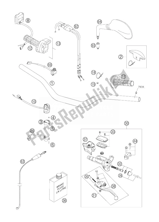 Todas as partes de Guiador, Controles do KTM 250 EXC F Australia 2007