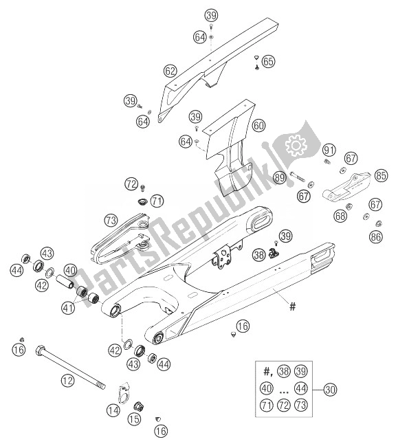 All parts for the Swing Arm 640 Lc4 of the KTM 640 LC4 Adventure Australia 2003