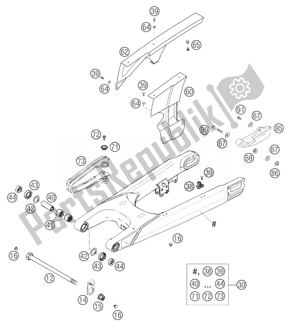 Todas las partes para Brazo Oscilante 640 Lc4 de KTM 640 LC4 Enduro Black 12L 03 Europe 2003