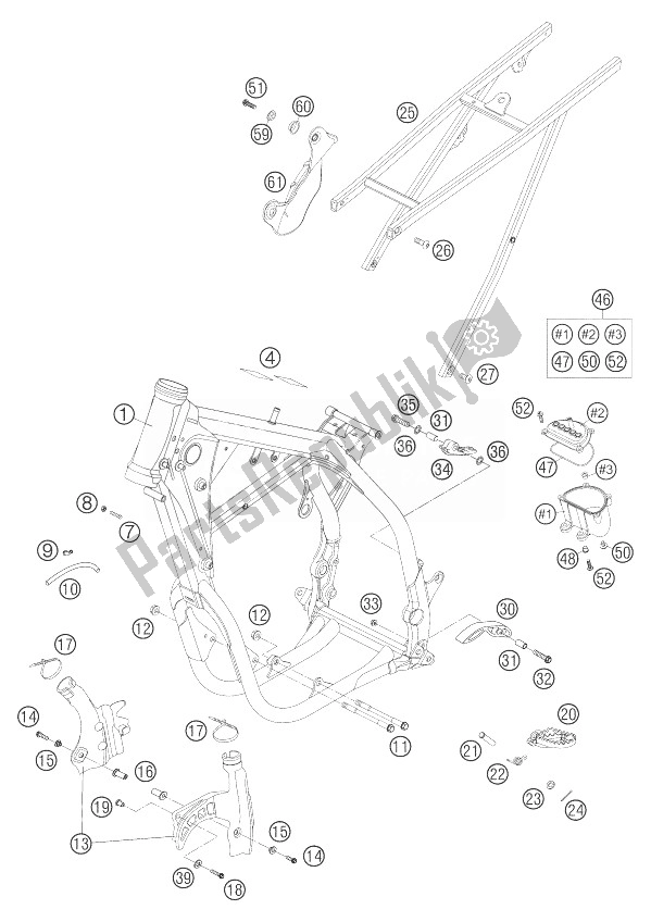 Tutte le parti per il Frame, Sub Frame del KTM 525 SMR Europe 2004