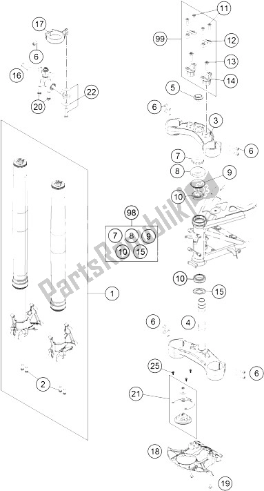 All parts for the Front Fork, Triple Clamp of the KTM 1190 Adventure R ABS Europe 2015