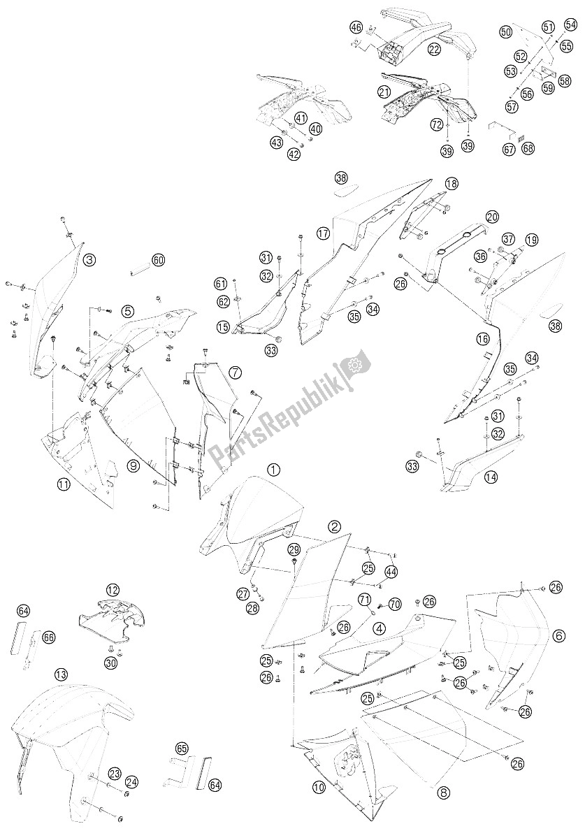 All parts for the Mask, Fenders of the KTM 1190 RC8 R Black USA 2012
