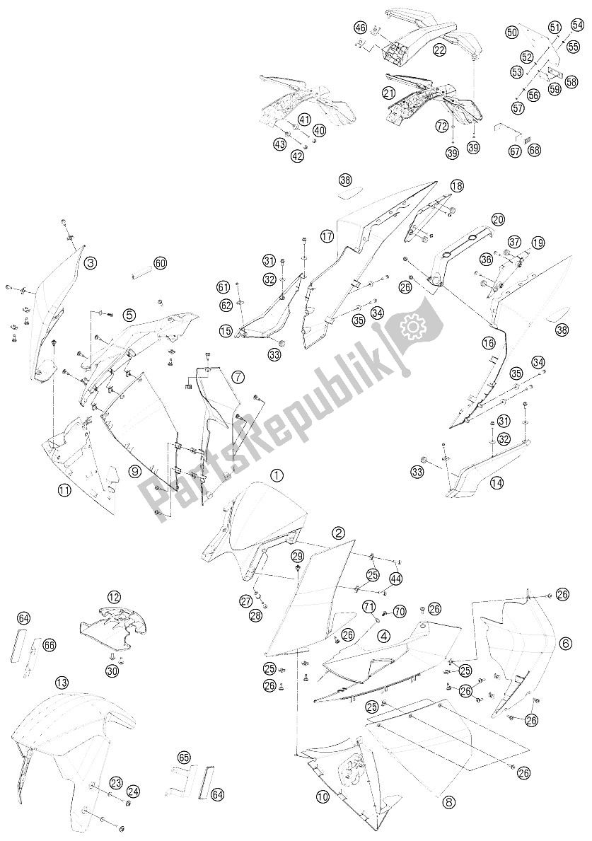 Tutte le parti per il Maschera, Parafanghi del KTM 1190 RC8 R White USA 2011