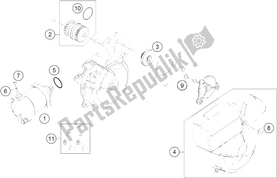 All parts for the Electric Starter of the KTM 300 EXC Europe 2016