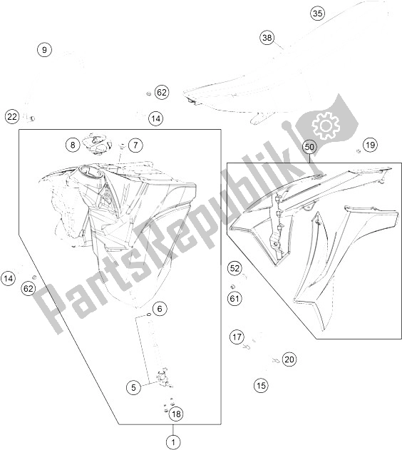 All parts for the Tank, Seat, Cover of the KTM 125 EXC Europe 2015