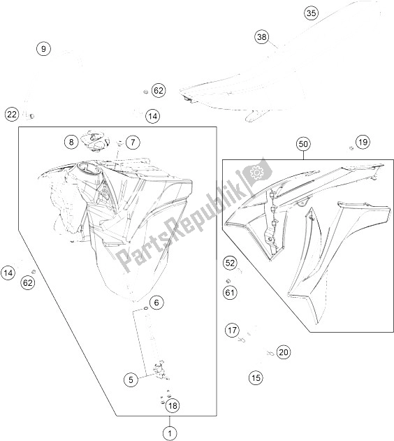 Toutes les pièces pour le Réservoir, Siège, Couverture du KTM 250 XC W USA 2015