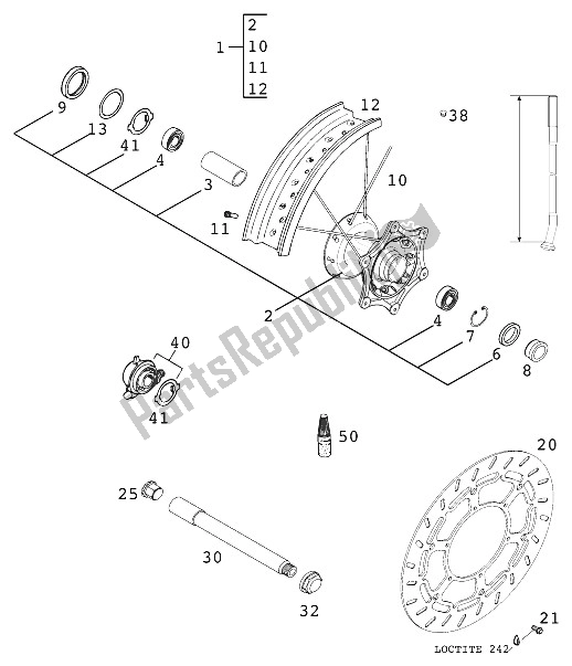 Todas las partes para Rueda Delantera 400/640 Lc4 Supermoto de KTM 640 LC4 E S Moto Prestige Europe 2000